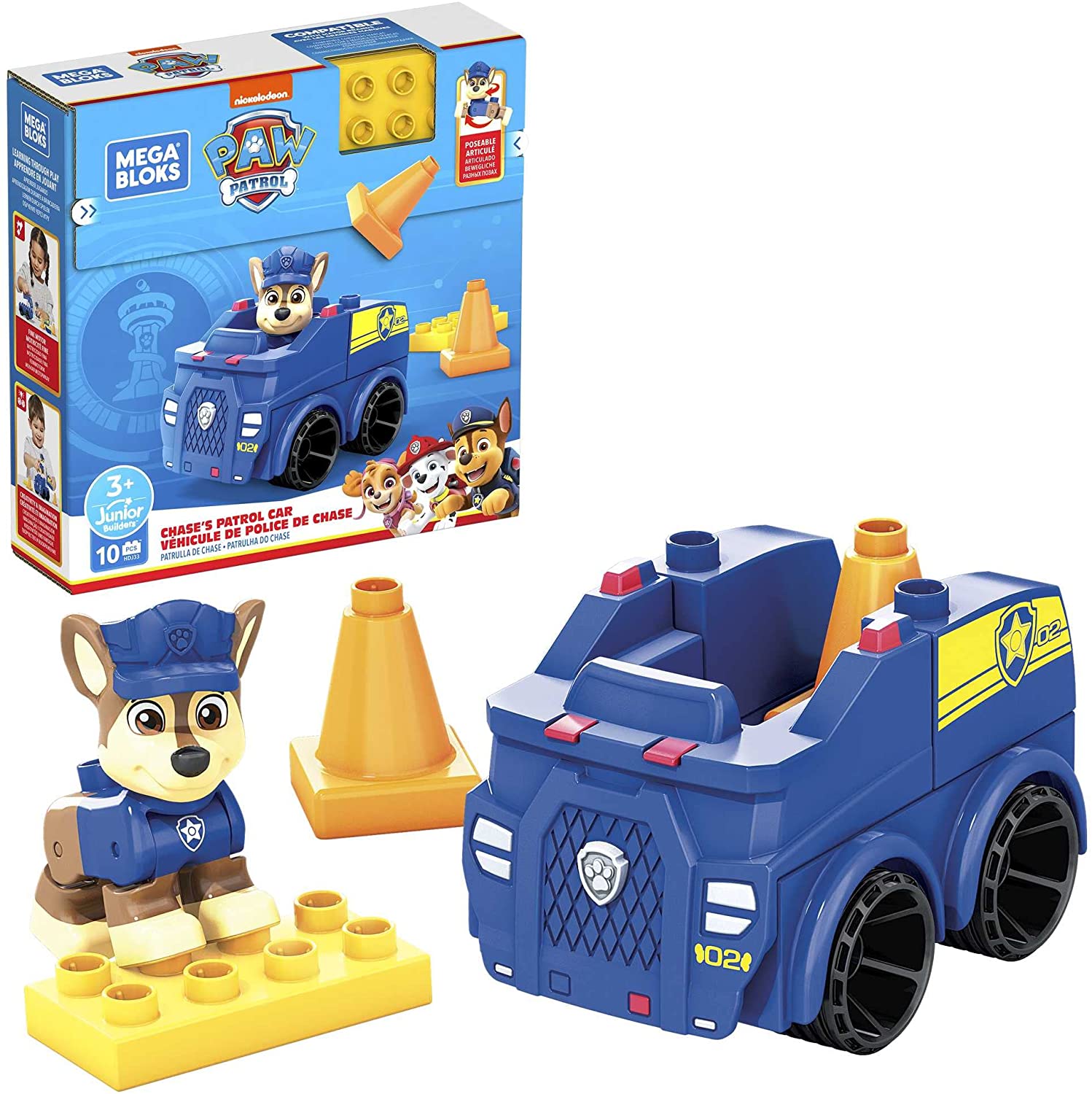 Mega Bloks PAW Patrol Chase's Police Car Building Set - 9-Piece Buildable Vehicle with Articulated Figure 3