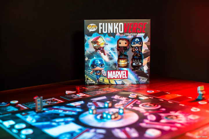 Funko Games Funkoverse Marvel 100 4Pack - Thanos - Captain America, Black Widow, Iron Man And Black Panther - 3'' (7.6 Cm) POP! - Light Strategy Board Game