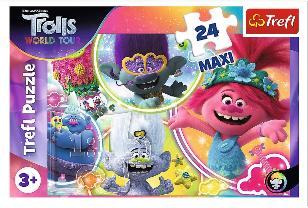 Rompecabezas Trefl, The Music World of Trolls, 24 piezas Maxi, Universal Trolls World Tour