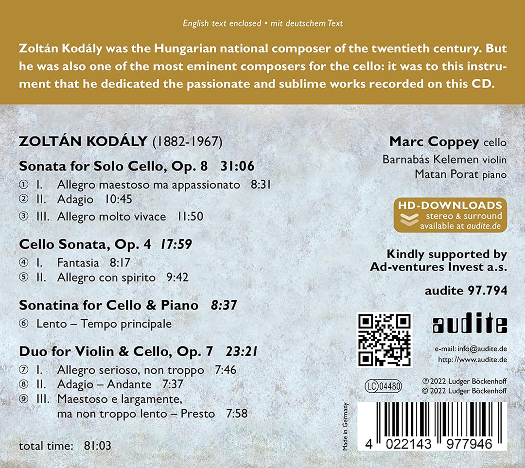 Kodaly: Chamber Music for Cello [Audio CD]