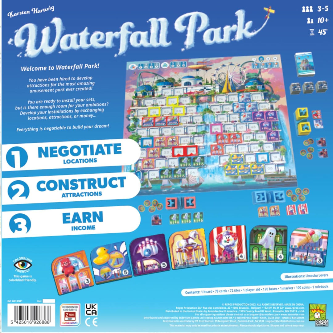 Waterfall Park Board Game - Build The Ultimate Amusement Park! Strategy Game