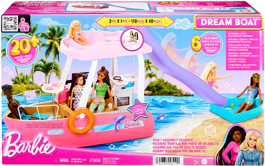 Barbie Boat with Pool and Slide, Dream Boat Playset Includes 20+ Pieces