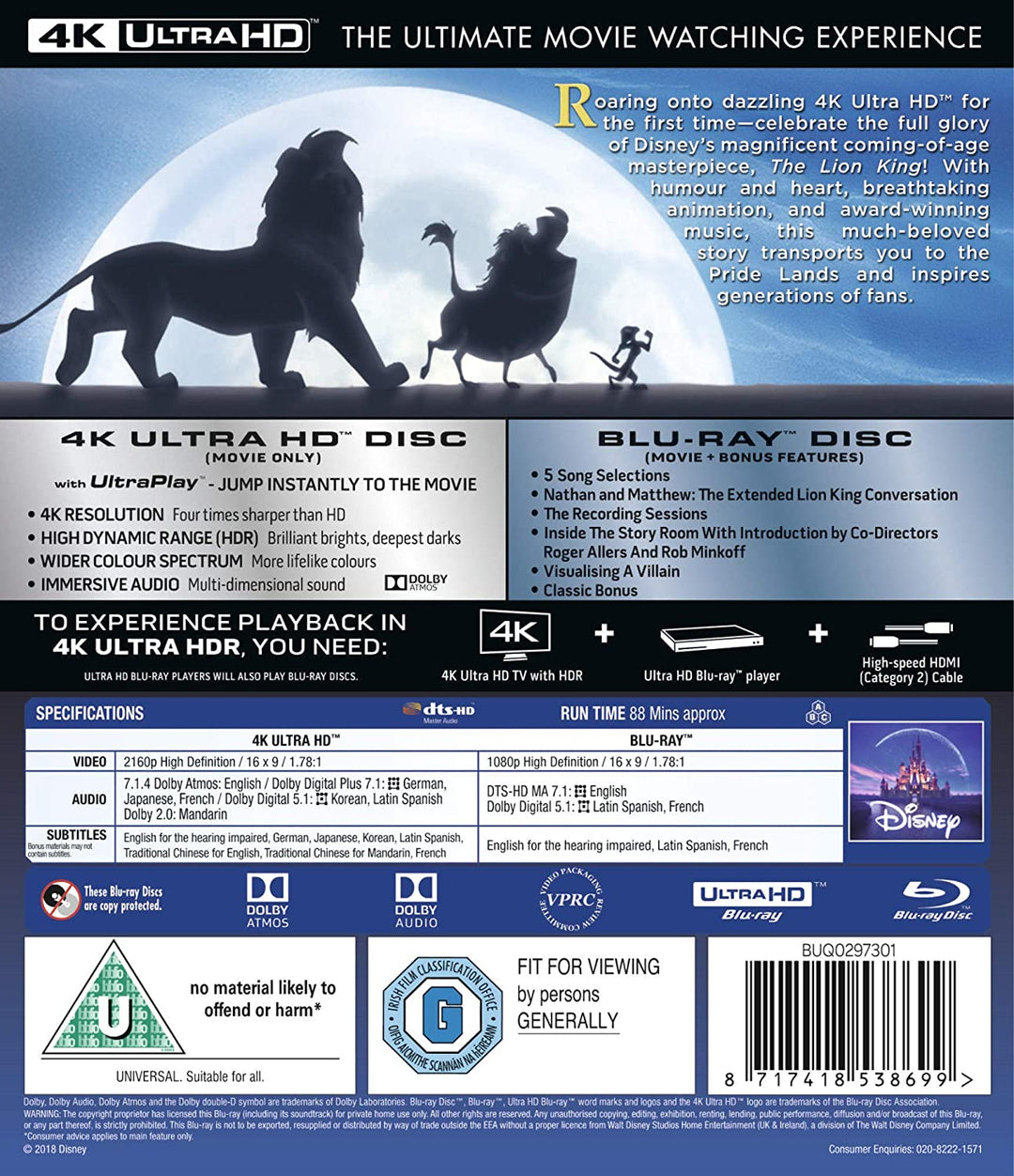 Lion King UHD - Musical/Adventure [Blu-ray]