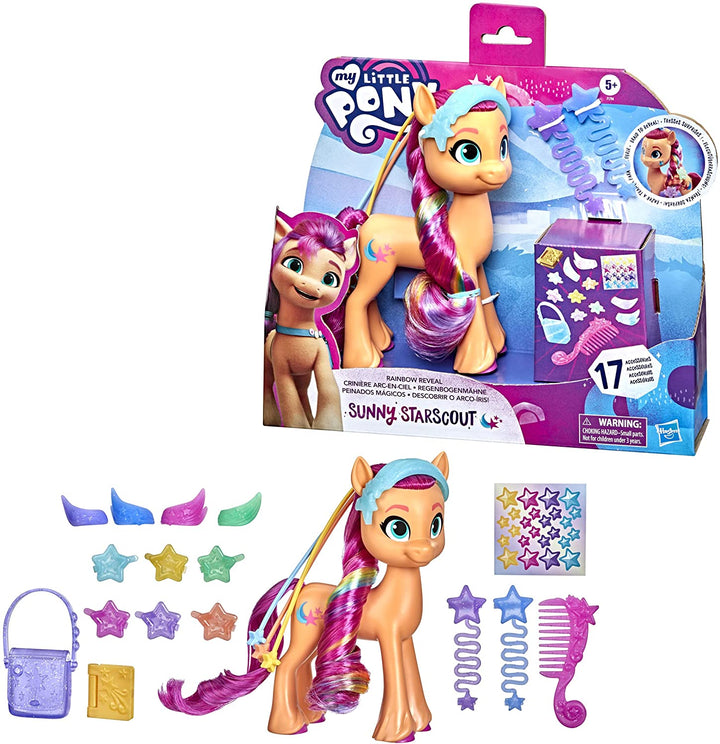 My Little Pony: A New Generation Rainbow Reveal Sunny Starscout - 6-Inch Orange Pony Toy with Rainbow Braid, 17 Accessories, F1794