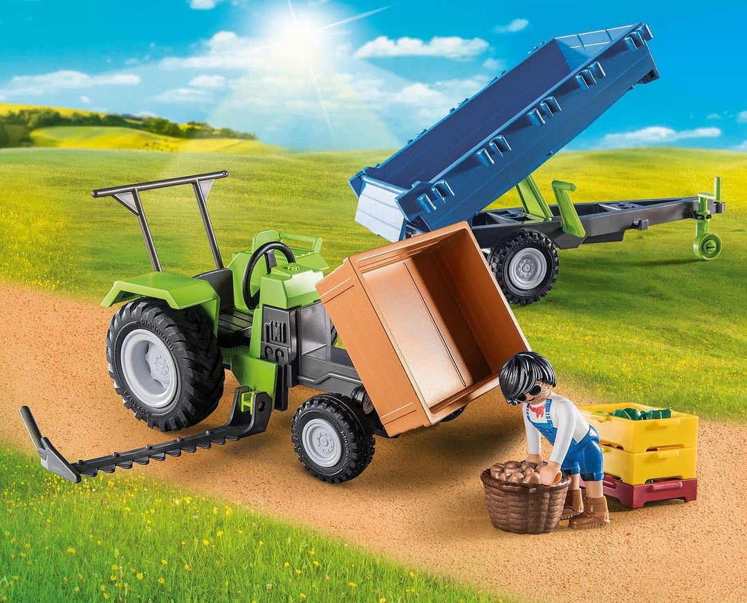 Playmobil Country 71249 Harvester Tractor with Harvesting Trailer, Farm Animal Play Sets