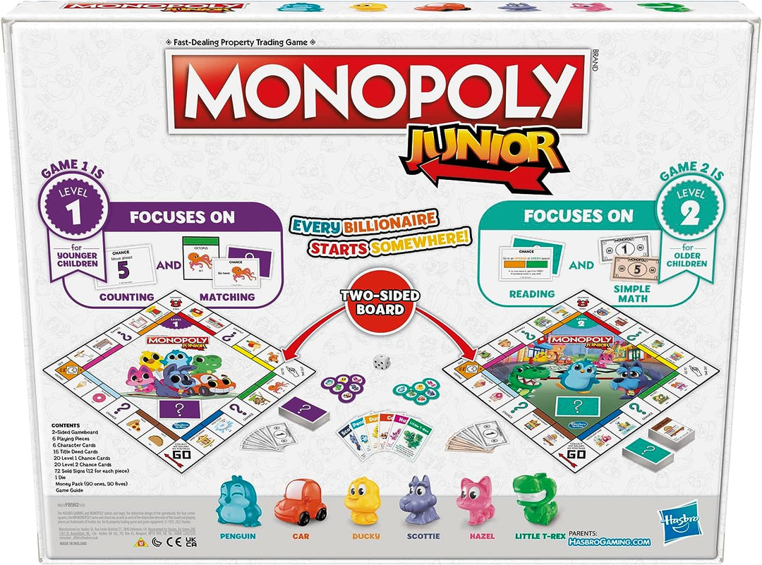 Monopoly Junior Board Game, 2-Sided Gameboard, 2 Games in 1, Monopoly Game for Younger Children