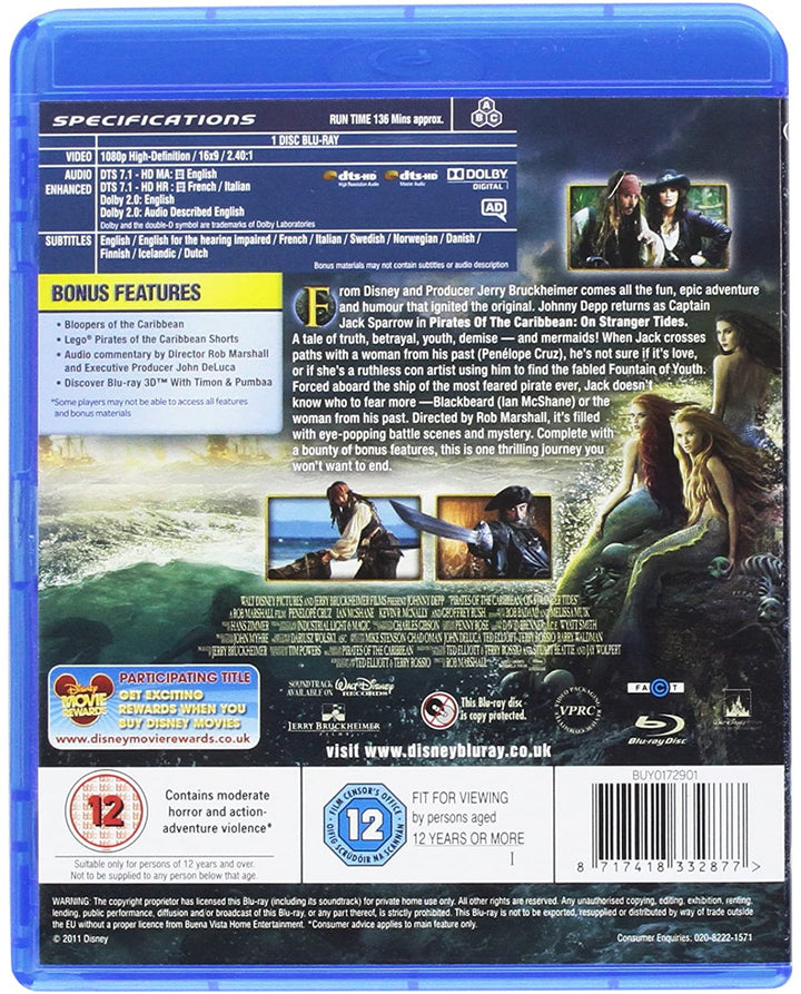 Piratas del Caribe: On Stranger Tides [Blu-ray] [2017] [Región libre]