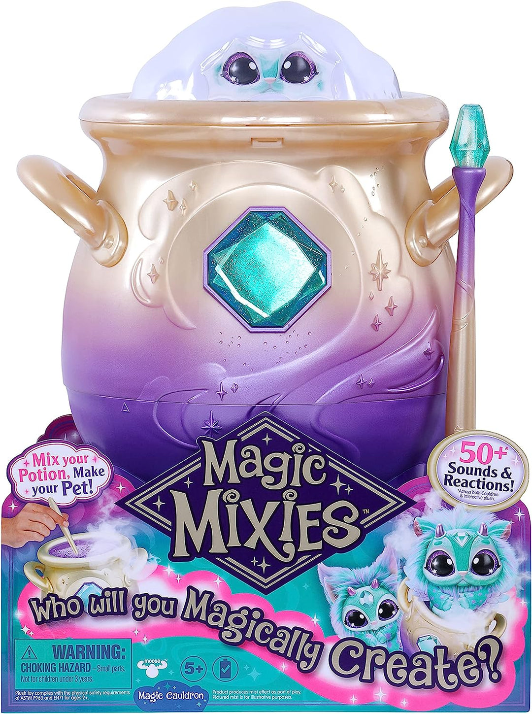 Magic Mixies Magical Misting Cauldron with Interactive 8 inch Blue Plush Toy