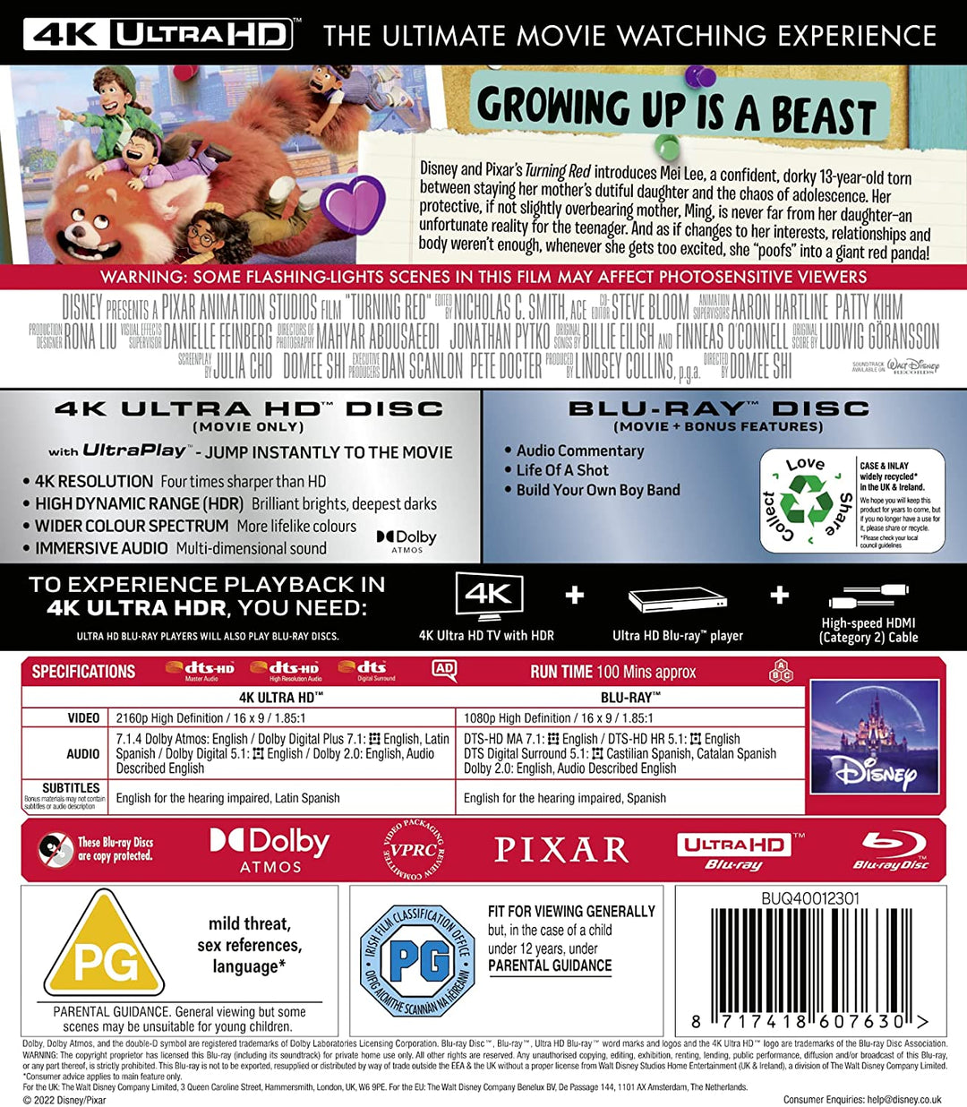 Disney & Pixar's Turning Red 4K UHD [Blu-ray] [2022] [Region Free]