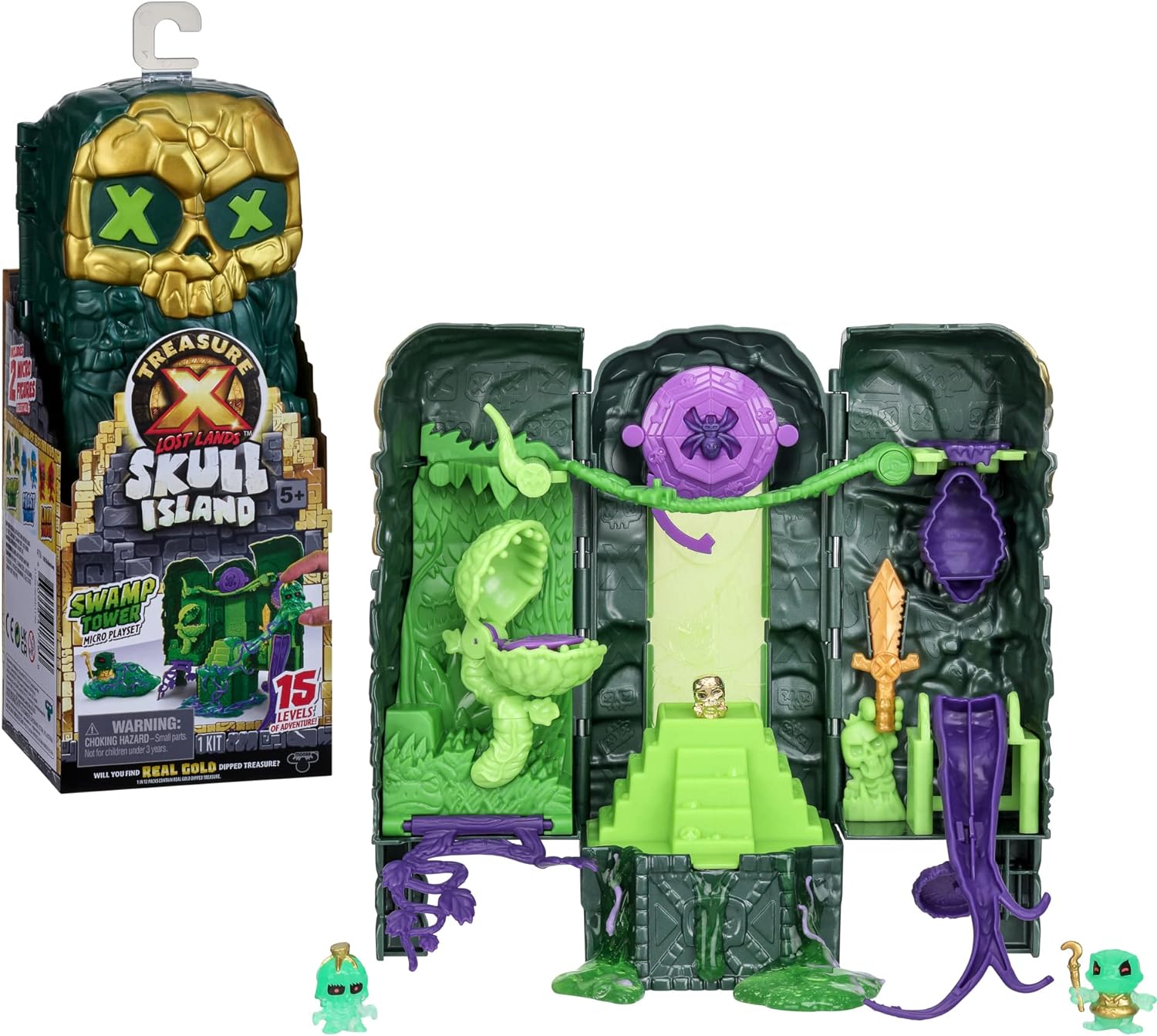 Treasure X Lost Lands Skull Island Swamp Tower Micro Playset - 15-Level Adventure with Real Gold Dipped Treasure