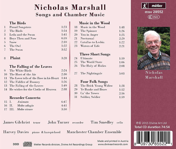 Marshall:Songs & Chamber Music [James Gilchrist; Tim Smedley; John Turner; Harvey Davies; Manchester Chamber Ensemble] [DIVINE ART: MSV28552] [Audio CD]