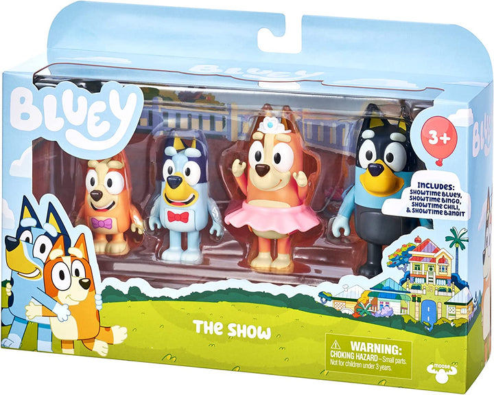 Bluey "The Show" 4-Pack 2.5-3 inch Official Bluey, Bingo, Chilli (Mum) and Bandit (Dad) Collectable Articulated Action Figures