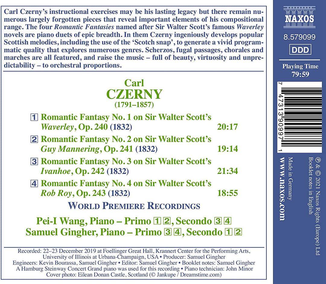 Czerny: Piano Fantasies [Pei-l Wang; Samuel Gingher] [Naxos: 8579099] [Audio CD]