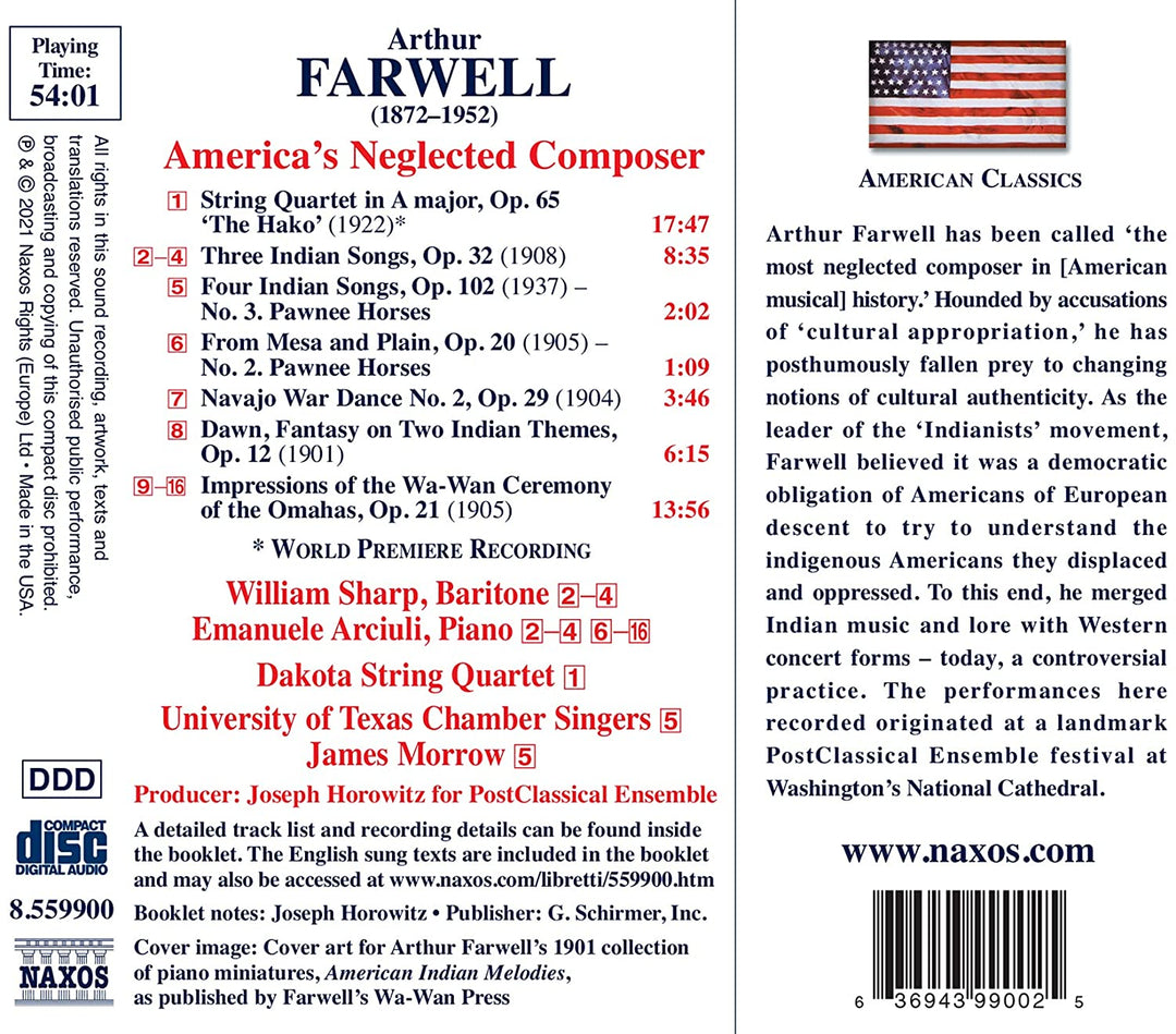 Farwell: Songs,Choral,Piano [Dakota String Quartet; William Sharp; Emanuele Arciuli; University of Texas Chamber Singers; James Morrow] [Naxos: 8559900] [Audio CD]