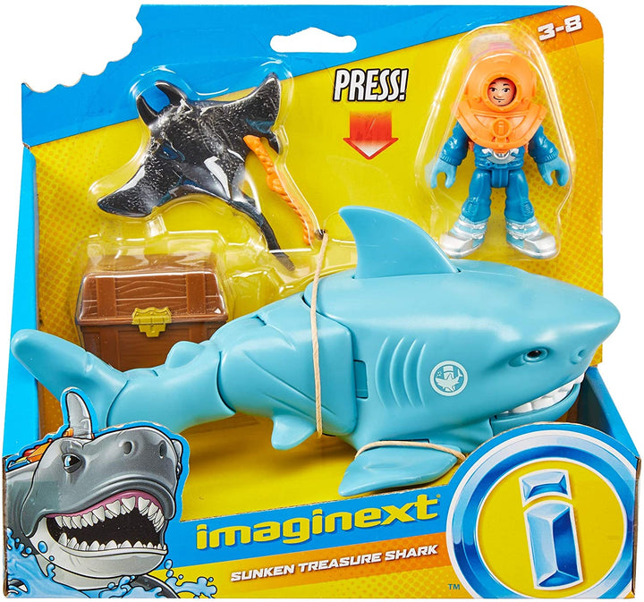 Imaginext Fisher Price Mega Bite Shark, juego de figuras con movimiento realista para niños de 3 a 8 años, multicolor