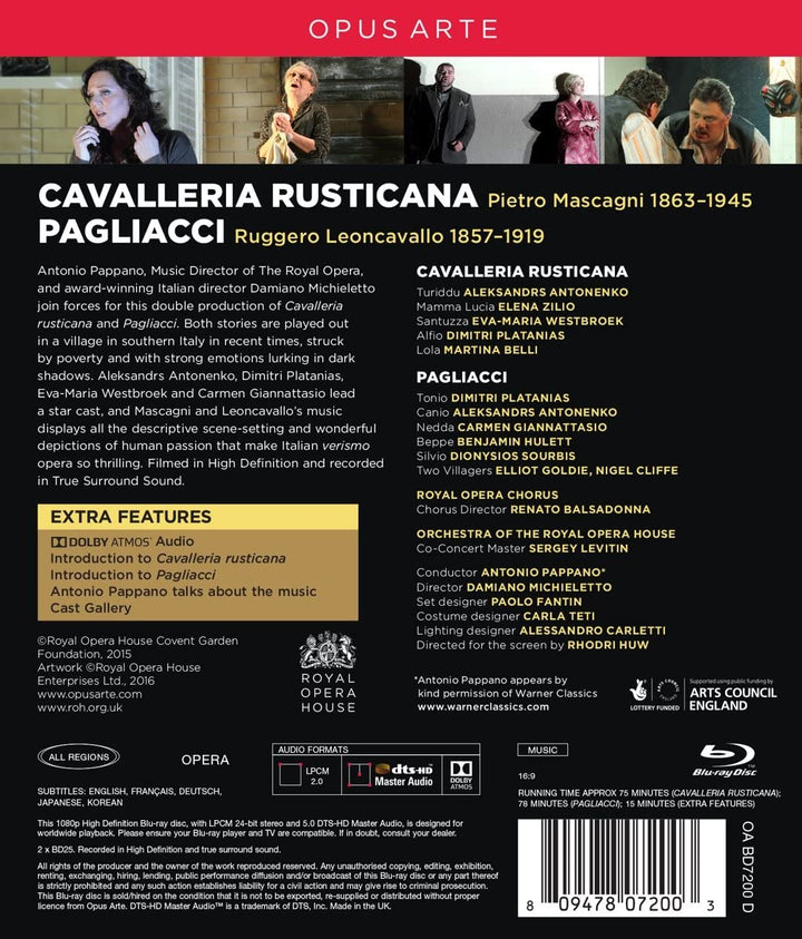 Mascagni:Cavalleria Rustcana [Eva-Maria Westbroek; Aleksandrs Antonenko; Elena Zilio; Orchestra of the Royal Opera House ,Antonio Pappano] [OPUS ARTE: OABD7200D] [2016] [Blu-ray]