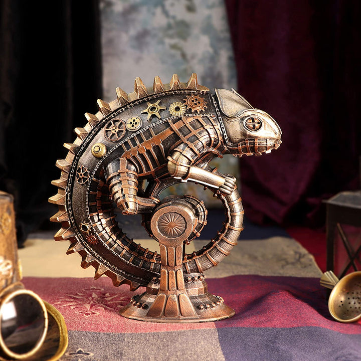 Bronze Mechanical Chameleon Steampunk Lizard Figurine