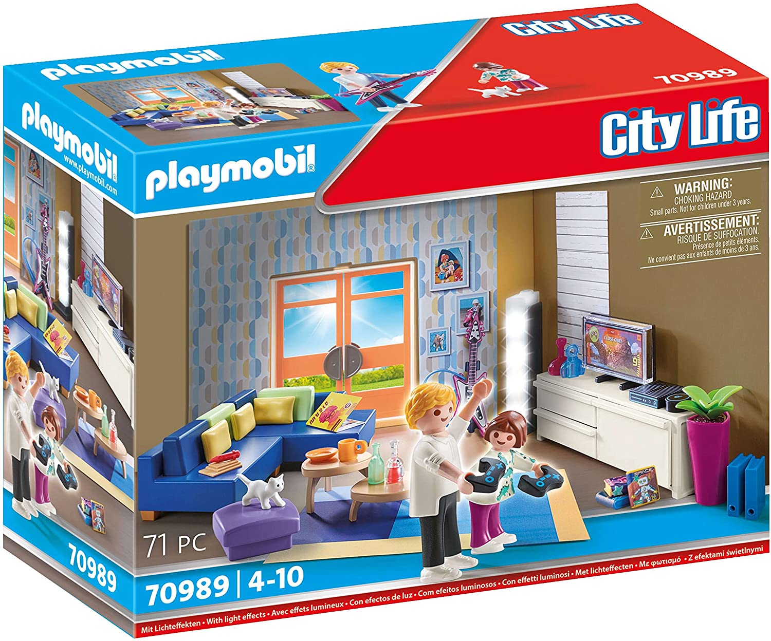 Playmobil 70989 Family Room Playset - Interactive Living Room with Light & TV Features, Ages 4+