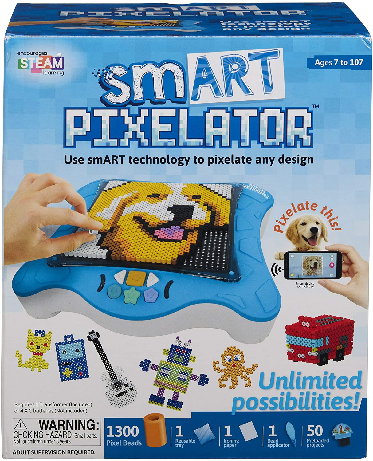 smART Pixelator SPX596 - Creative Pixel Art Maker with 1,300 Beads & SD Card