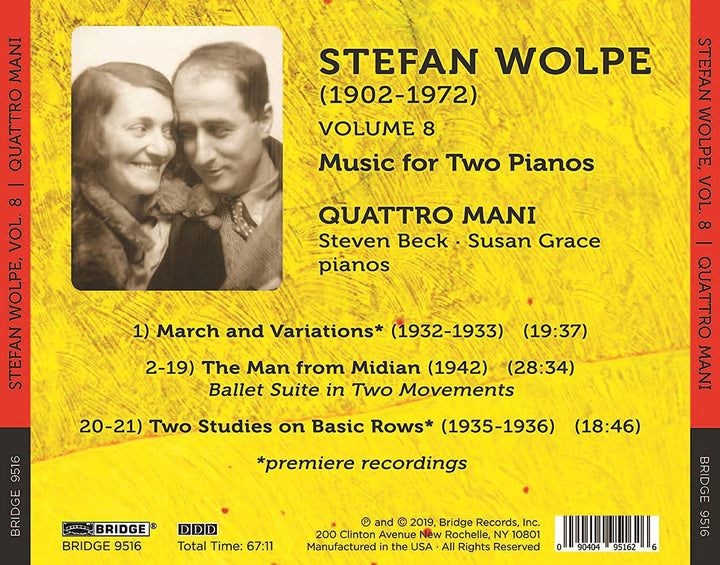 Quattro Mani: Steven Beck - Wolpe: Music For Two Pianos [Quattro Mani: Steven Beck; Susan Grace] [Bridge Records: BRIDGE 9516] [Audio CD]