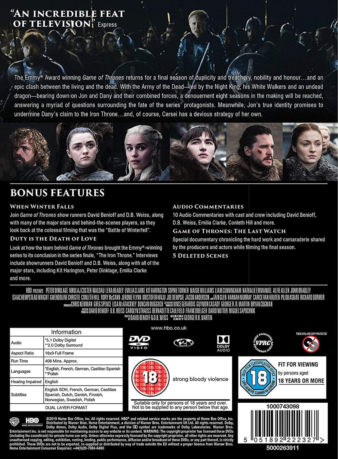 Game of Thrones: Season 8 [2019] - Drama [DVD]