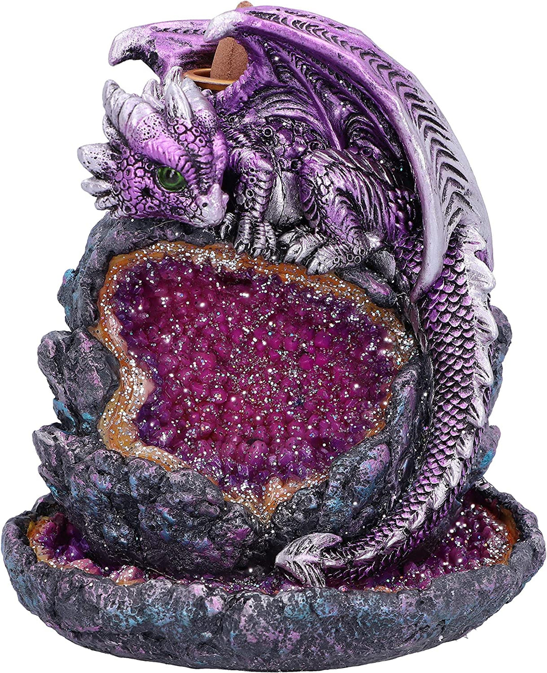 Crystalline Protector Purple Dragon Geode Backflow Incense Burner