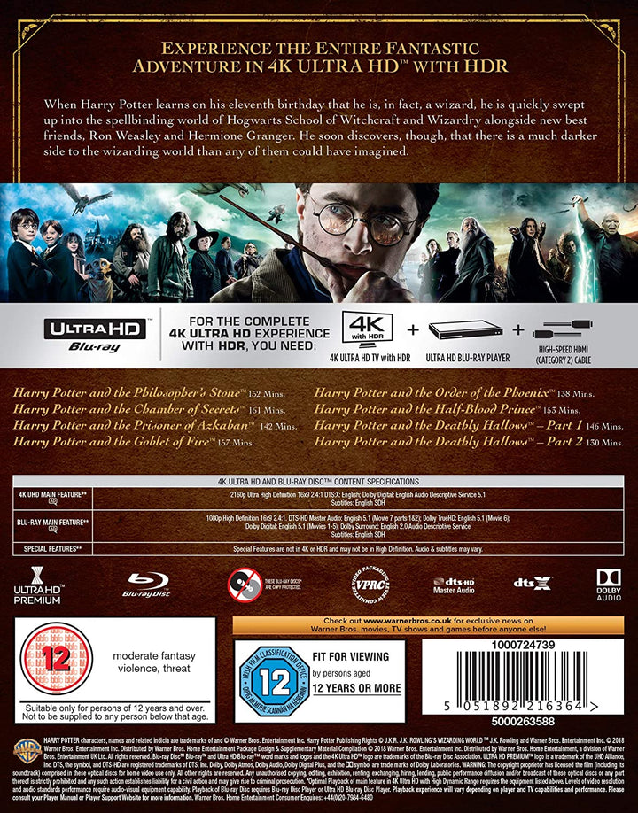 Harry Potter: The Complete 8-film Collection [4K Ultra HD] [2001] [2011] -Fantasy/Adventure - [Blu-ray]