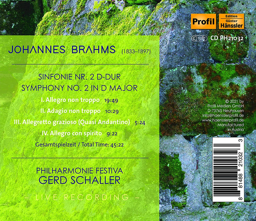 Brahms: Symphony No. 2 [Philharmonie Festiva; Gerd Schaller] [Profil: PH21032] [Audio CD]