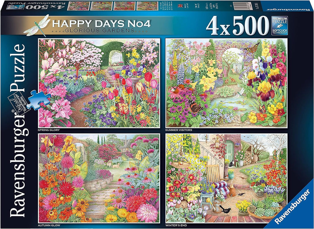 Ravensburger Happy Days Glorious Gardens 4X 500 Piece Jigsaw Puzzle for Adults & Kids