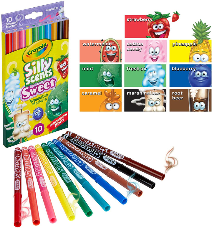 Crayola 58-5071 Silly Scents Fine Line Washable Markers, Single, Multi-Colour, 10