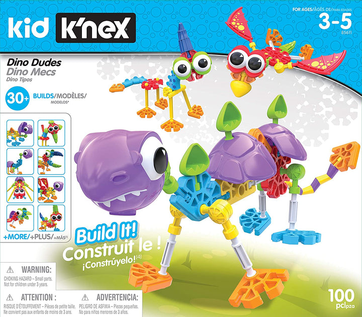 Kid K'NEX 85611 30 Model Dino Dudes Building Set, Kids Craft Set with 100 Pieces, Educational Toys for Kids, Fun and Colourful Building Toys for Boys and Girls, Construction Toys for 3 Year Olds +