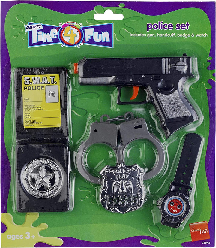 Smiffys Police Set with Gun Handcuff Badge and Watch