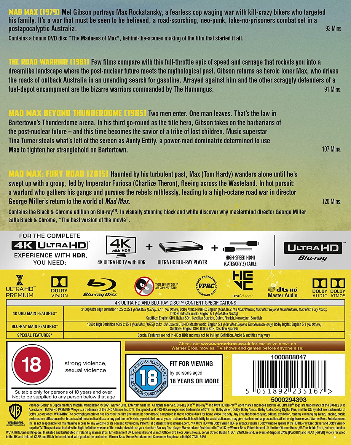 Mad Max Anthology (1979-2015) - 4K Ultra HD [Region Free] [Blu-ray]