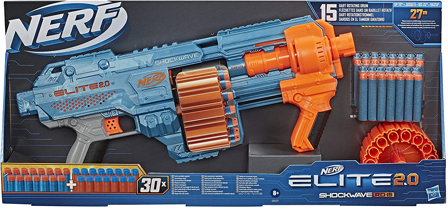 Nerf Elite 2.0 Shockwave RD-15 Blaster - Pump-Action with 15-Dart Drum & Slam-Fire