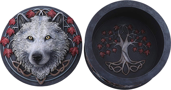 Nemesis Now Lisa Parker Guardian of The Fall White Autumn Wolf Trinket Box, 11cm