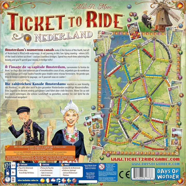 Days of Wonder | Ticket to Ride Nederland Board Game EXPANSION | Board Game for Adults and Family | Train Game | Ages 8+ | For 2 to 5 players | Average Playtime 30-60 Minutes