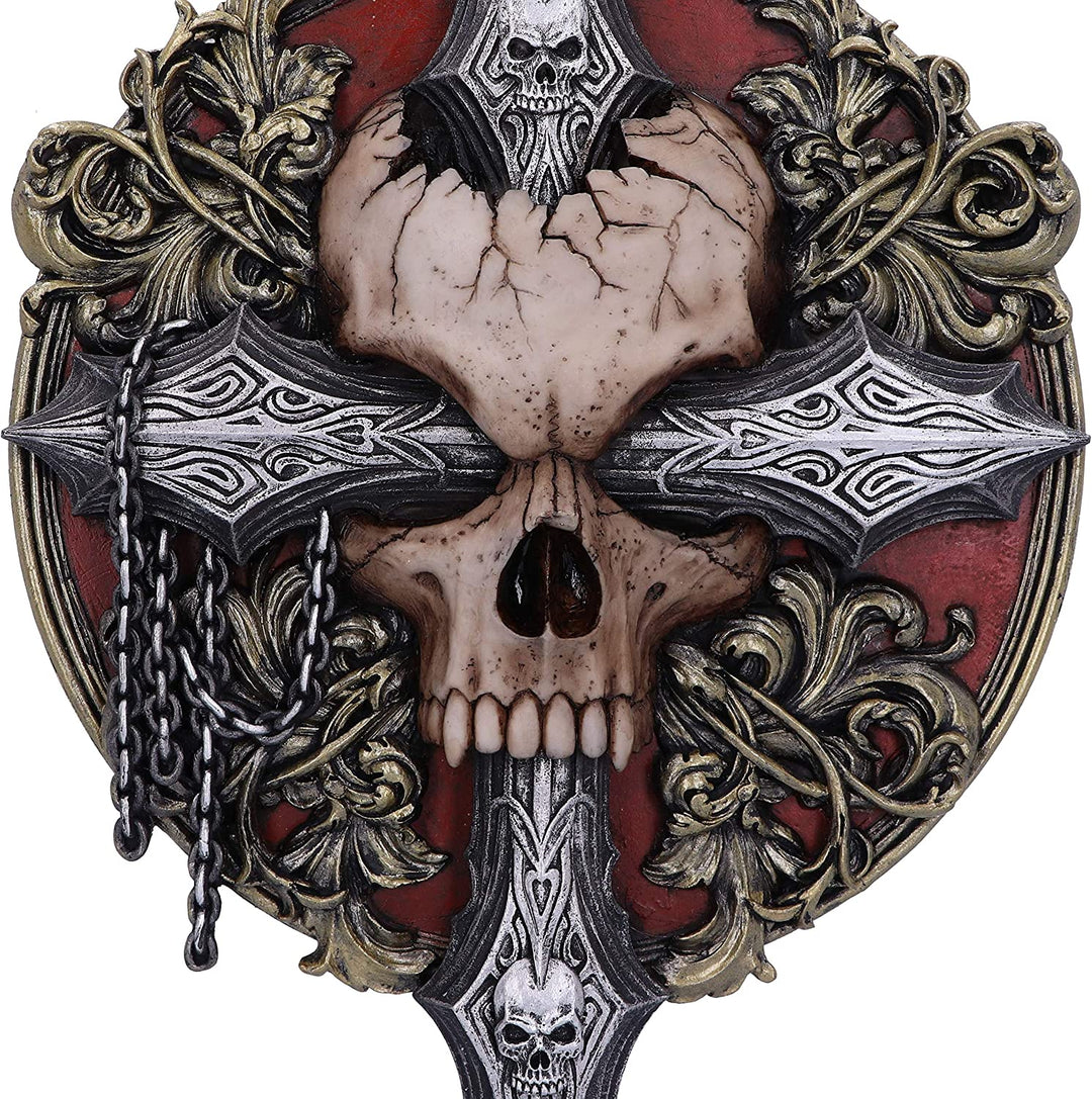 Nemesis Now Spiral Darkness Cross Baroque Skull and Chains Wall Plaque, Red, 32c