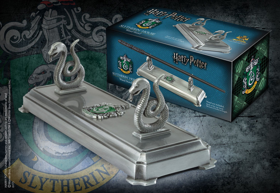 The Noble Collection Harry Potter Slytherin Wand Stand - 8in (20cm) Silver-Coloured Individual Wand Stand - Harry Potter Film Set Movie Props Wands Gifts