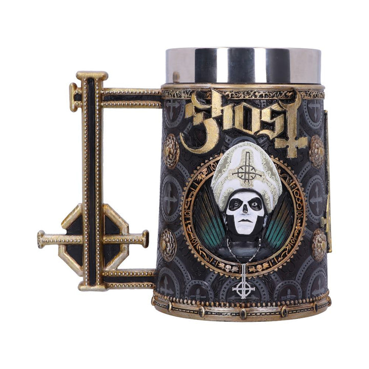 Nemesis Now B4857P9 Licensed Ghost Papa Emeritus III Meliora Gold Tankard, Resin w. Stainless Steel, 350 milliliters