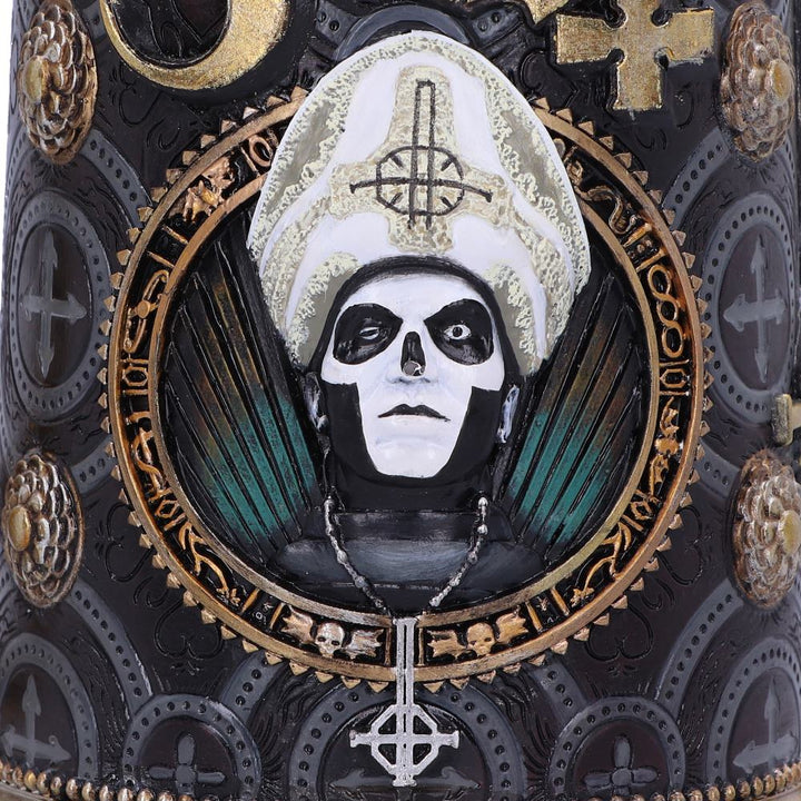 Nemesis Now B4857P9 Licensed Ghost Papa Emeritus III Meliora Gold Tankard, Resin w. Stainless Steel, 350 milliliters