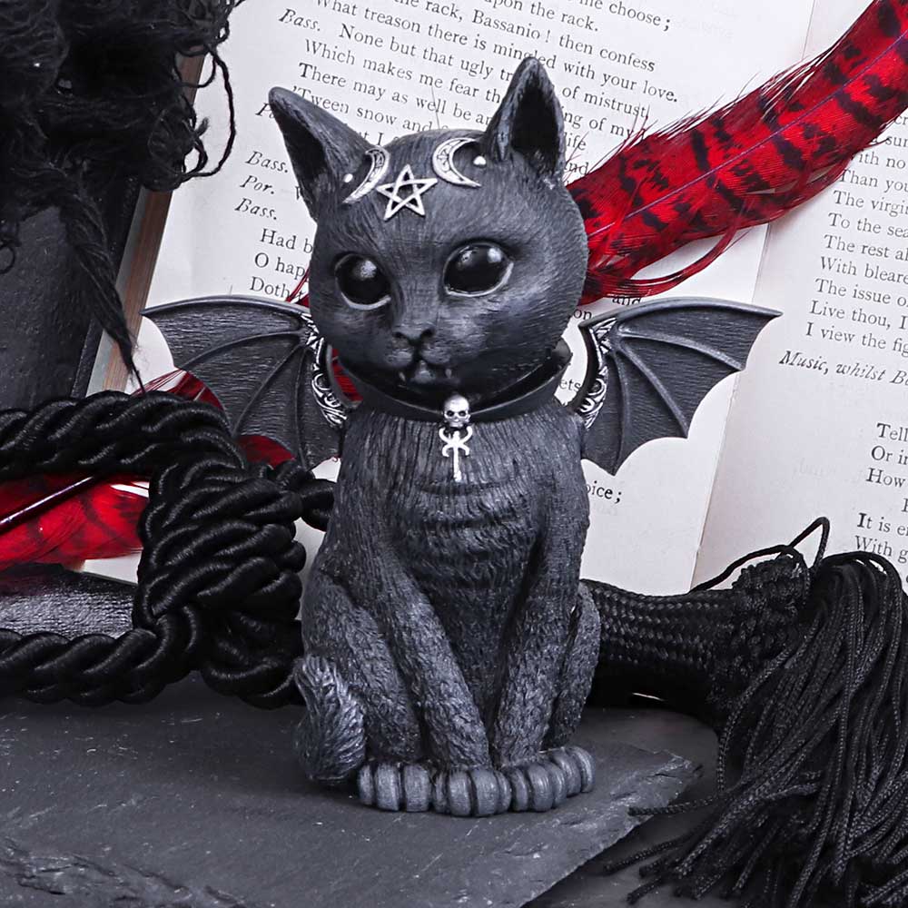 Nemesis Now B5149R0 Malpuss Winged Occult Cat Figurine, Polyresin, Black and Sil