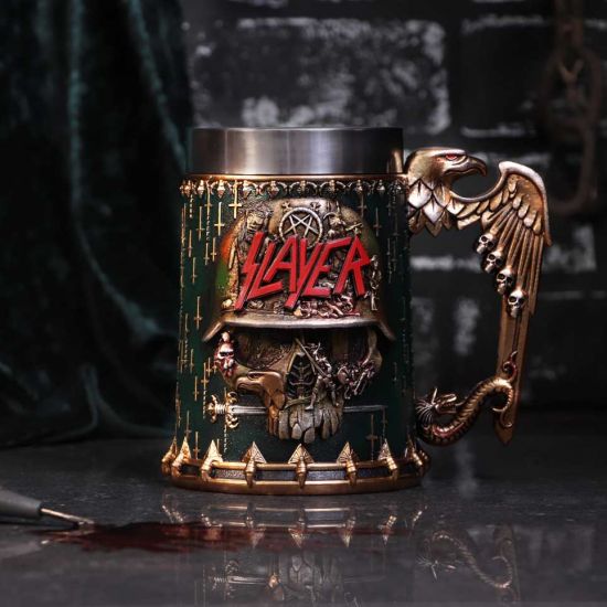 Nemesis Now Officially Licensed Slayer Eagle Helmet Skull Logo Tankard, Stainless Steel, Gold, 16.5cm